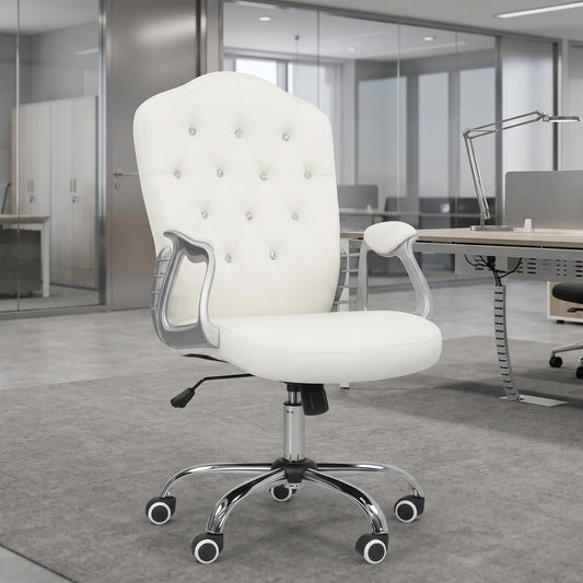 Vanity Office Chair, Velvet Computer Desk Chair with Swivel Wheels, Adjustable Height, Tilt Function, Off-White Task Chairs Off-White at Gallery Canada