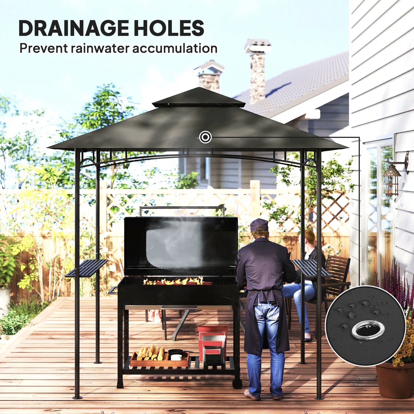 8' x 5' Outdoor Grill Gazebo, Double Tiered With Shelves, Dark Grey BBQ Grill Gazebos at Gallery Canada