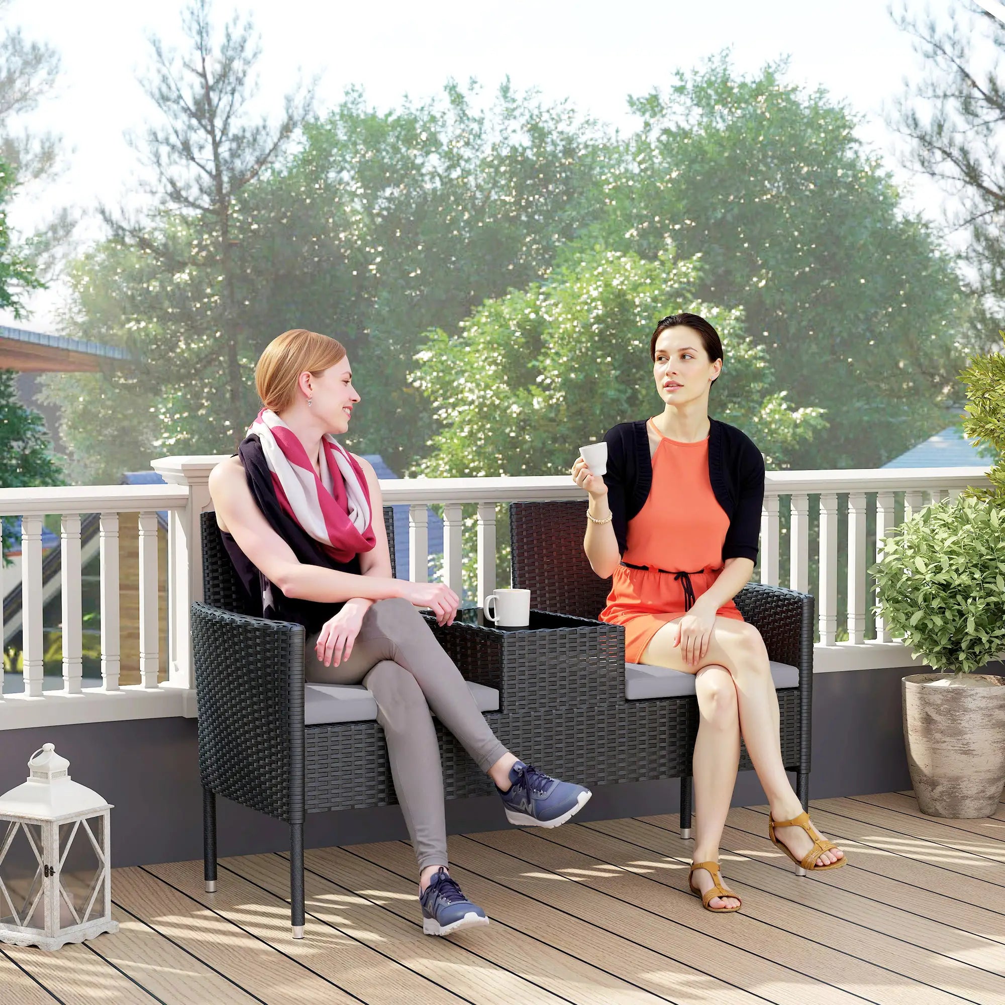 PE Rattan Loveseat with Cushion, Mid-Table, Light Grey Patio Chairs at Gallery Canada