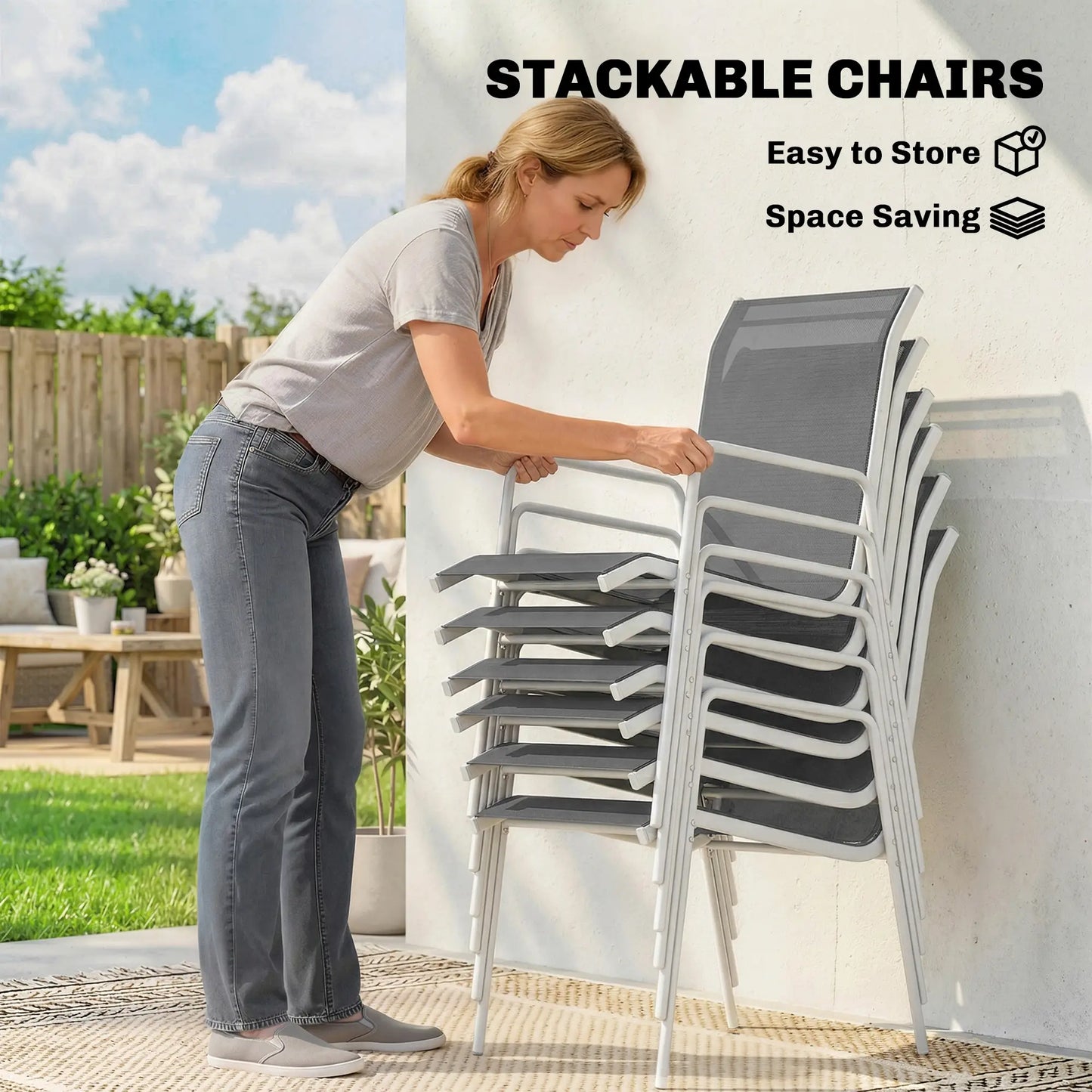 7 Piece Garden Dining Set, Rectangle Table, 6 Stackable Chairs Outdoor Dining Sets at Gallery Canada