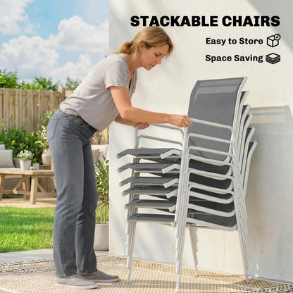 7 Piece Garden Dining Set, Rectangle Table, 6 Stackable Chairs Outdoor Dining Sets at Gallery Canada