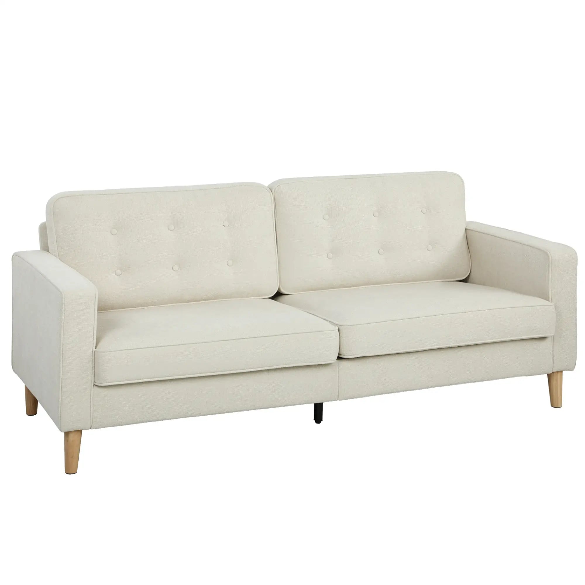 3 Seater Sofa Upholstered with Padded Cushion Modern Button Tufted Couch with Wood Legs, Cream White 3-Seater Sofas at Gallery Canada