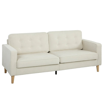 3 Seater Sofa Upholstered with Padded Cushion Modern Button Tufted Couch with Wood Legs, Cream White 3-Seater Sofas at Gallery Canada