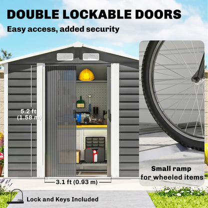 7' x 4' Metal Garden Shed, Lockable Doors, Dark Grey Sheds at Gallery Canada