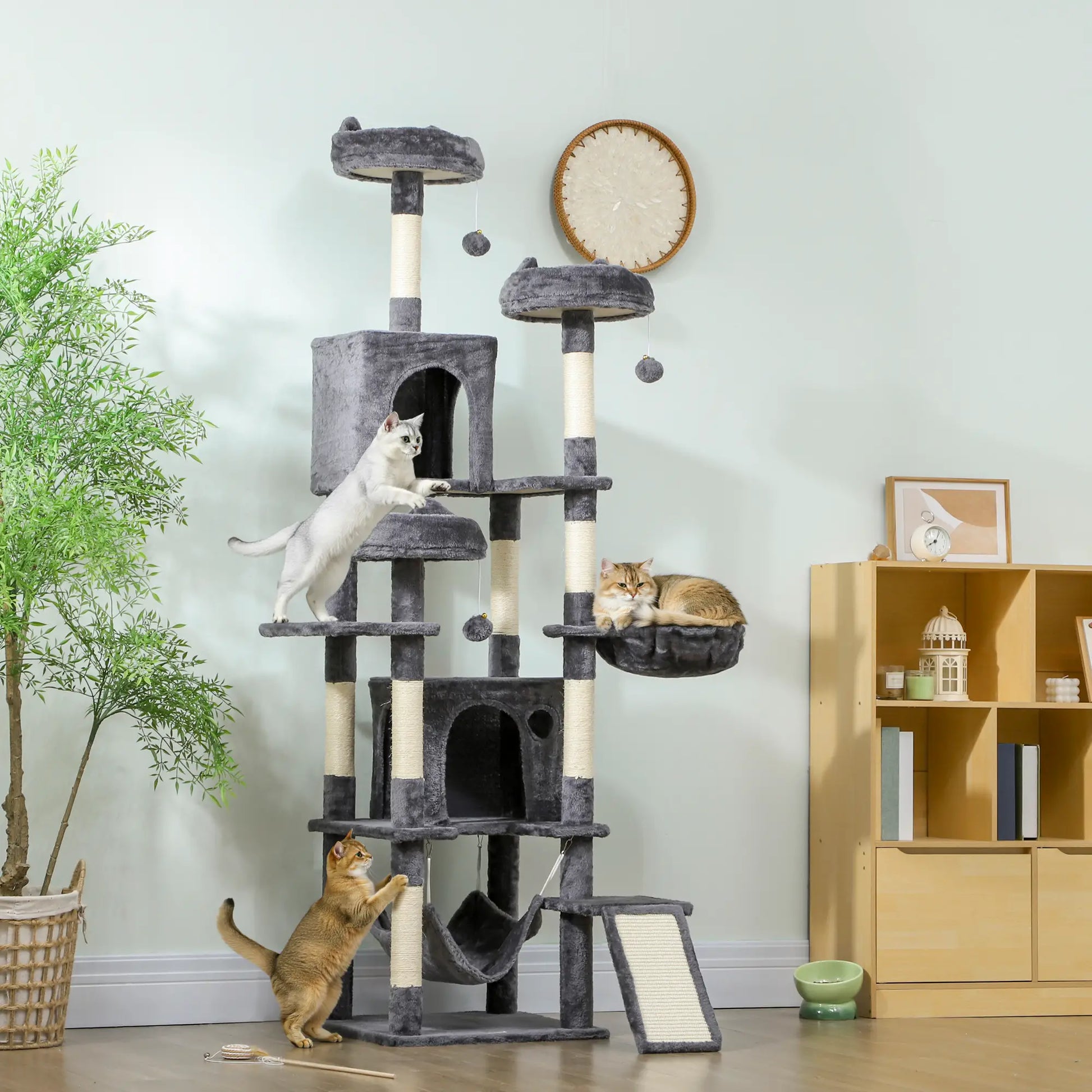 76" Large Cat Tree, 8 Scratching Posts, 3 Plush Beds, 2 Hammocks, Dark Grey Cat Towers at Gallery Canada