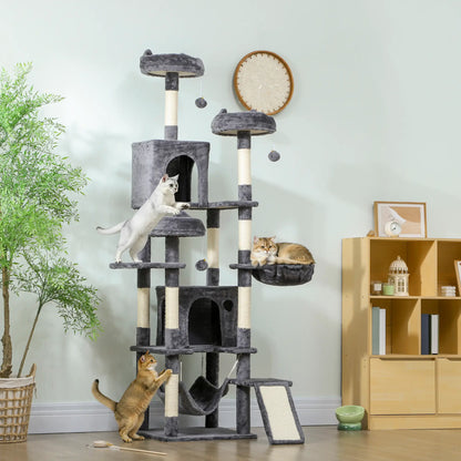 76" Large Cat Tree, 8 Scratching Posts, 3 Plush Beds, 2 Hammocks, Dark Grey Cat Towers at Gallery Canada