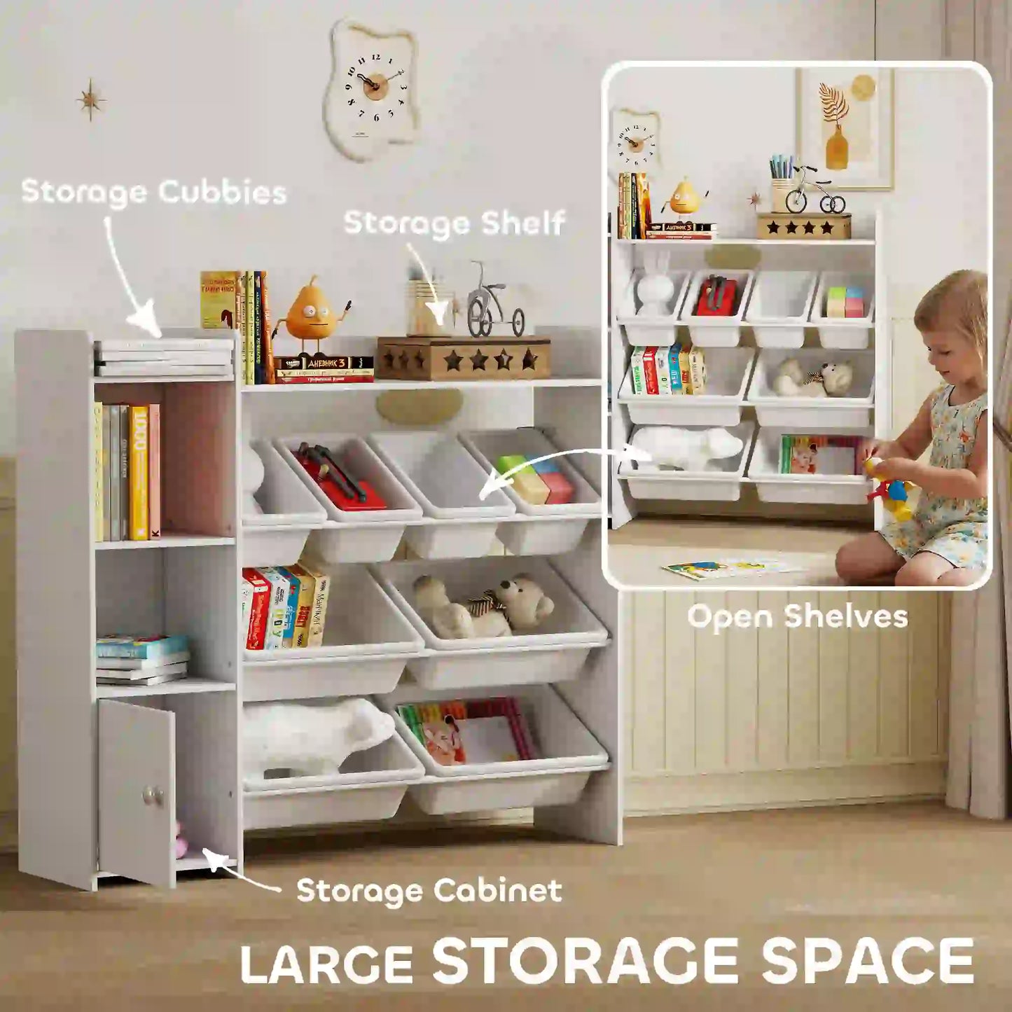 Kids Bookshelf And Toy Organizer, 8 Removable Bins, White Bookshelves & Bookcases at Gallery Canada