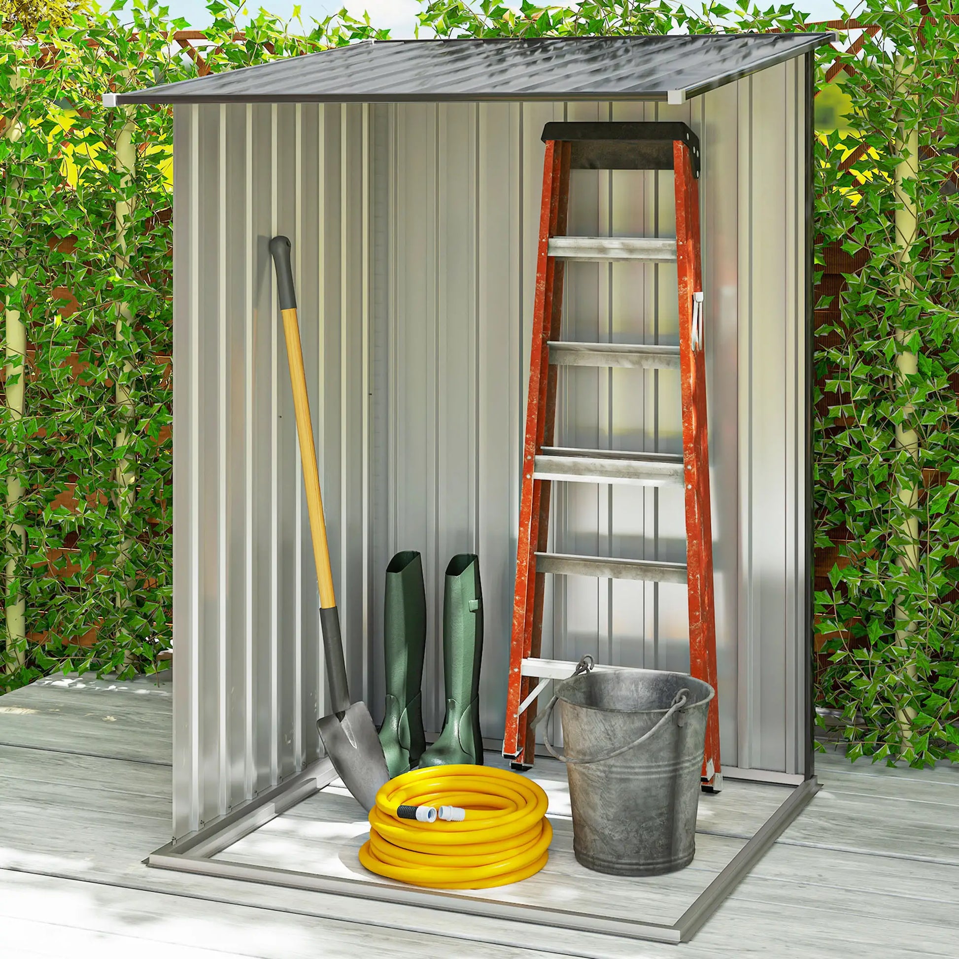 3.3' x 3.4' Lean-To Storage Shed, Galvanized Steel, Lockable Door, Dark Gray Sheds at Gallery Canada