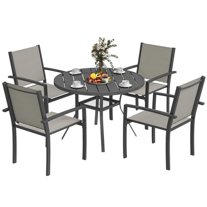 Ensemble de salle à manger extérieur de 5 pièces, table ronde, 4 chaises