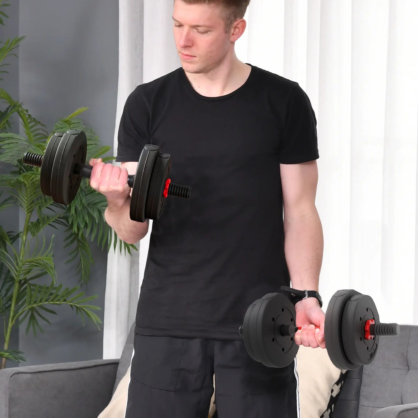 33lbs Adjustable Dumbbell Set, Hand Weights for Fitness, Black and Red Dumbbells & Barbells at Gallery Canada