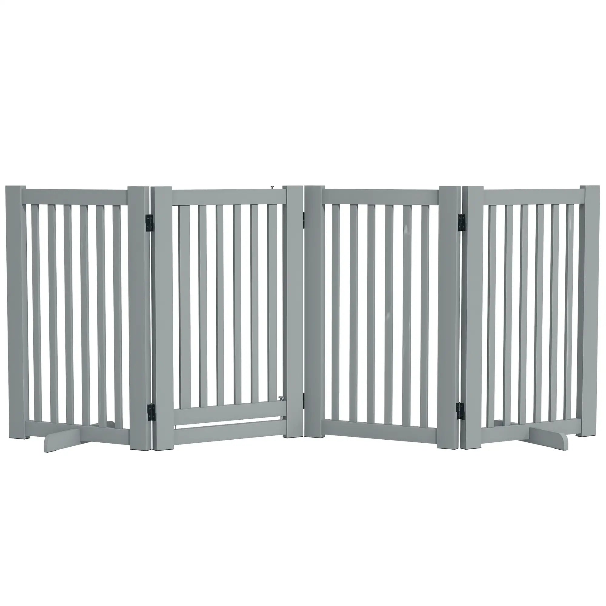 4 Panel Wooden Pet Gate, Free Standing, Open Door, Light Grey Houses, Kennels & Pens at Gallery Canada