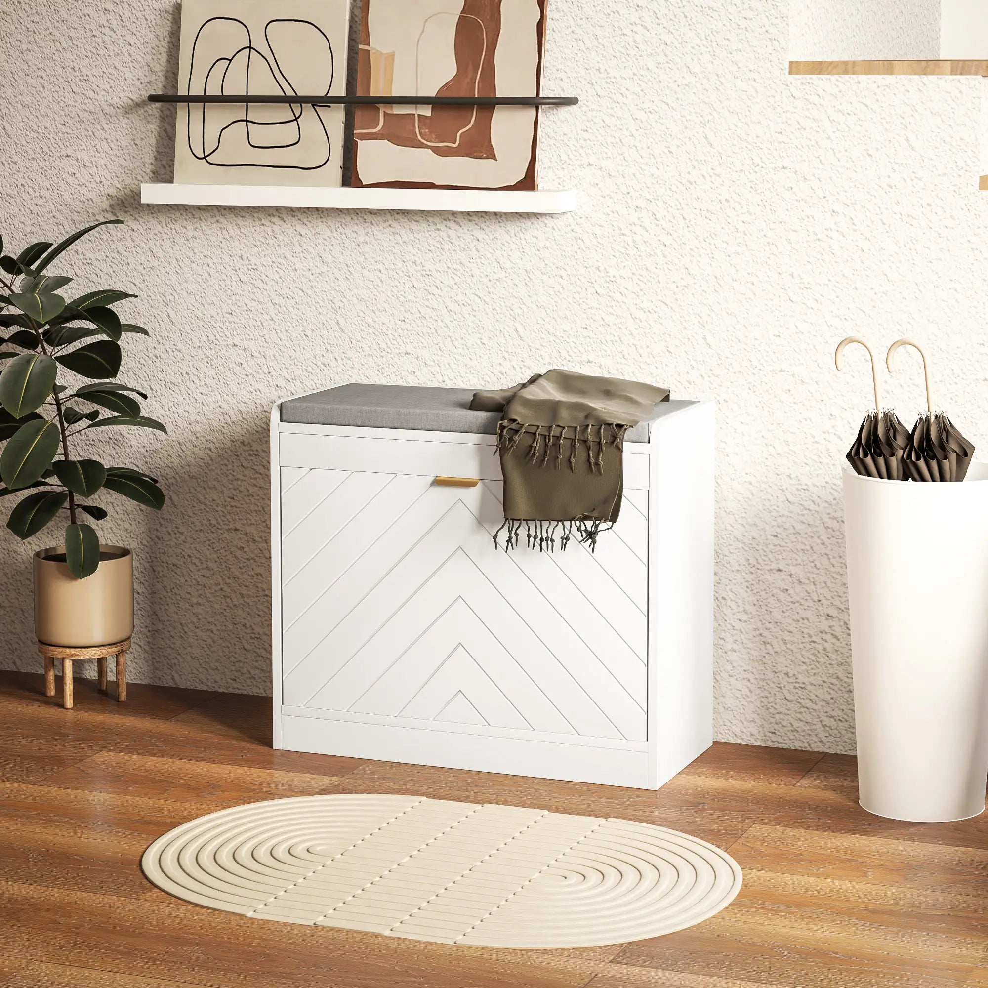 Shoe Storage Bench with Flip Drawer, Vent, Seat, Holds 5 Pairs Shoe Storage Cabinets & Racks at Gallery Canada