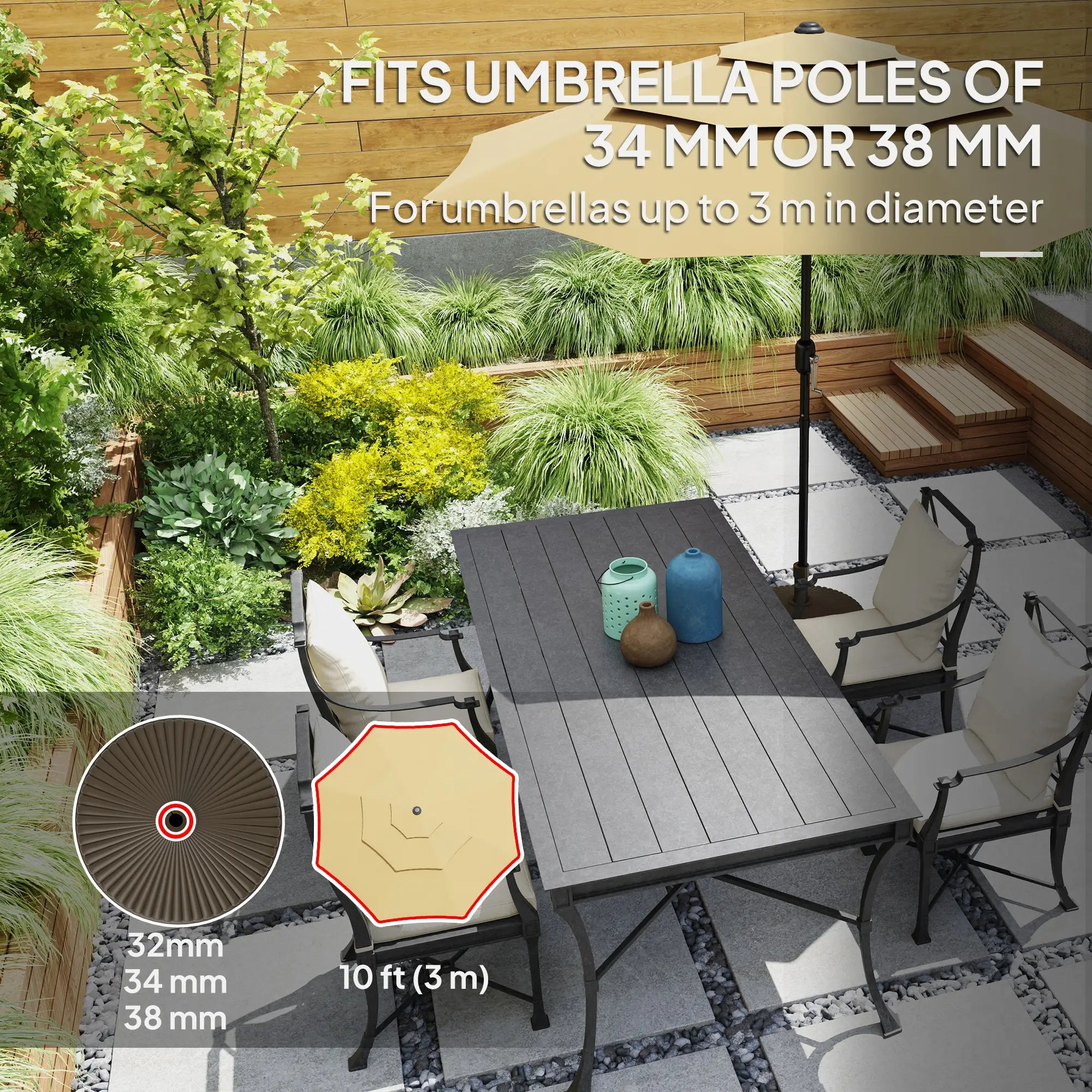 Round Patio Umbrella Base, Holds 62lbs, for Garden, Poolside, Brown Umbrella Bases at Gallery Canada