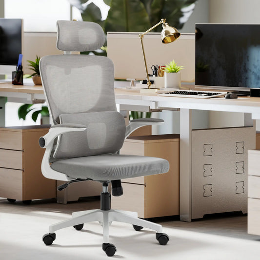 Ergonomic Office Chair, Auto-Adaptive Lumbar Support, Adjustable Headrest, Grey Executive & Manager Chairs Grey at Gallery Canada