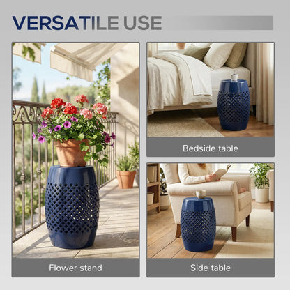 12" Steel Round Hollow Drum Side Table, Navy Blue Patio Side Tables at Gallery Canada