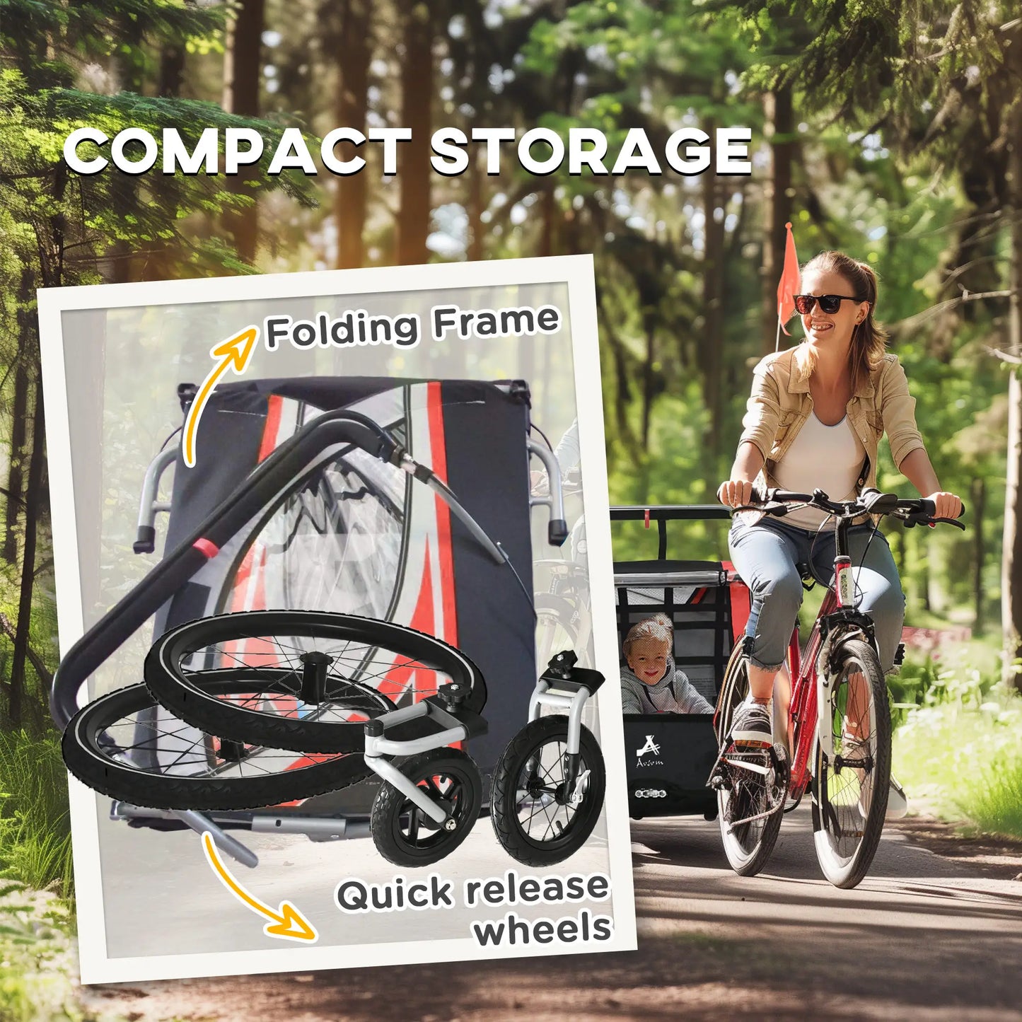 3-In-1 Bike Trailer, Running Stroller, 2 Seats, 5-Point Harness, Storage, Red Kids Bike Trailers at Gallery Canada