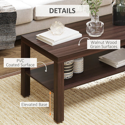 2 Tier Coffee Table with Storage Shelf, Rectangular Center Table for Living Room, Home Office Furniture Walnut Coffee Tables at Gallery Canada
