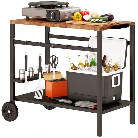 Outdoor Grill Cart, 2-Tier Pizza Oven Stand, Black And Brown Outdoor Grill Carts Black, Brown at Gallery Canada