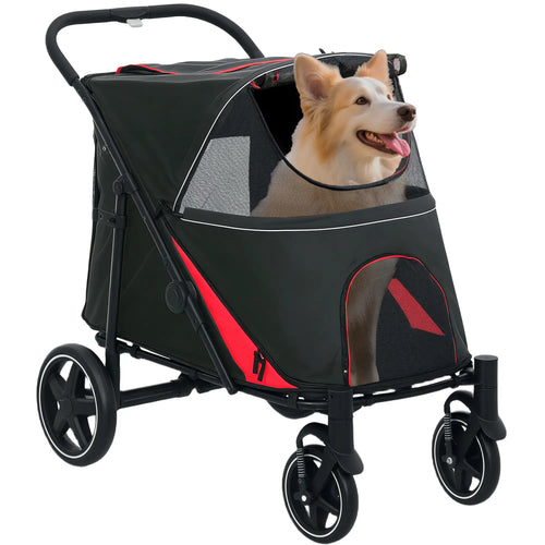 Foldable Pet Stroller, Universal Wheels, Shock Absorber, for Large & Medium Dogs, Black