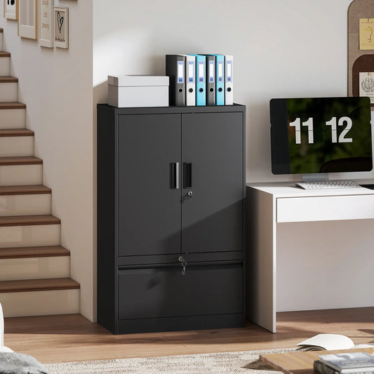 Lateral Filing Cabinet, Metal Storage Cabinet, Black Office Cabinets & Cupboards Black at Gallery Canada