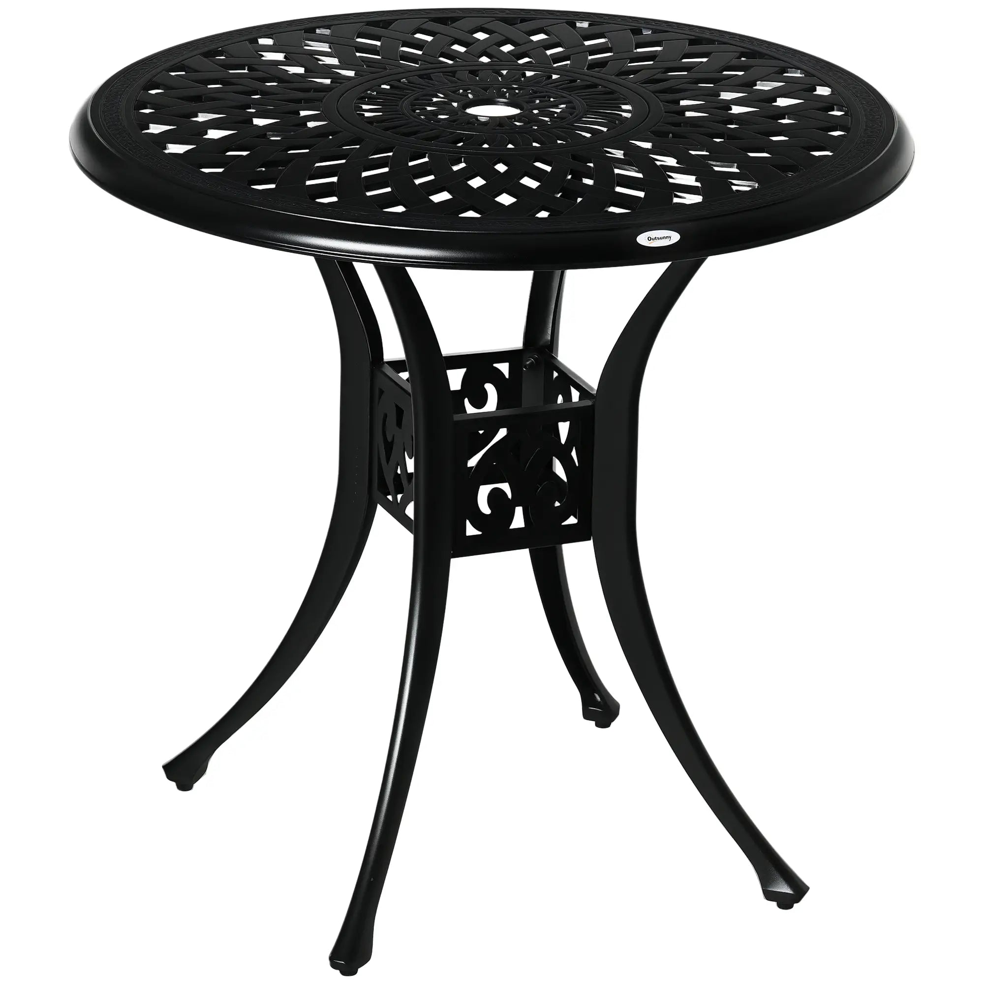 30-Inch Round Patio Dining Table, Umbrella Hole, Antique Cast Aluminum, Black Patio Side Tables Black at Gallery Canada