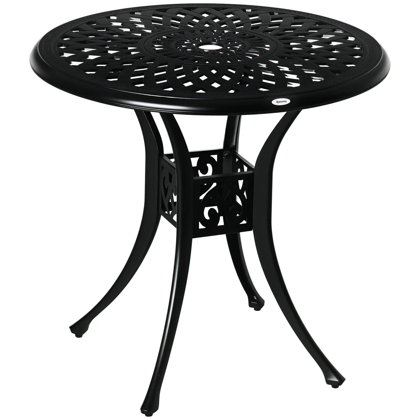 30-Inch Round Patio Dining Table, Umbrella Hole, Antique Cast Aluminum, Black Patio Side Tables Black at Gallery Canada