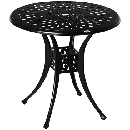 30-Inch Round Patio Dining Table, Umbrella Hole, Antique Cast Aluminum, Black Patio Side Tables Black at Gallery Canada