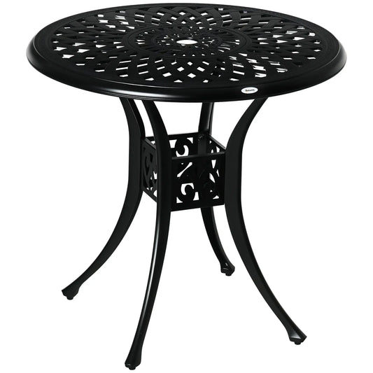 30-Inch Round Patio Dining Table, Umbrella Hole, Antique Cast Aluminum, Black Patio Side Tables Black at Gallery Canada