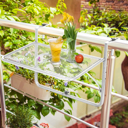 Adjustable Balcony Hanging Table, Metal Wall Desk, Outdoor Flower Stand, White Balcony Table Hanging at Gallery Canada