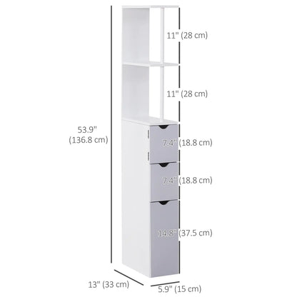 Tall Narrow Bathroom Storage Cabinet with Drawers, Open Shelves, White Grey Bathroom Cabinets at Gallery Canada