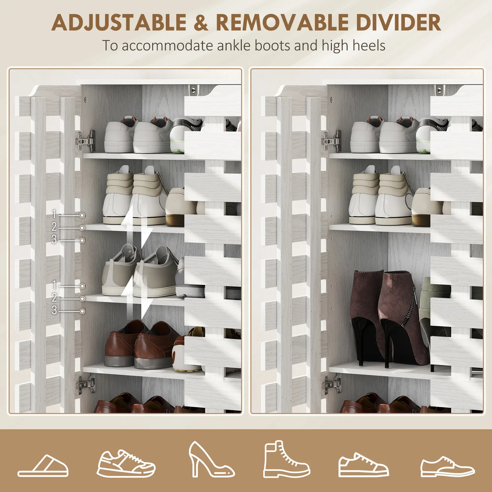 Shoe Cabinet, 21 Pair Storage with Hollowed-Out Doors, White Shoe Storage Cabinets & Racks at Gallery Canada