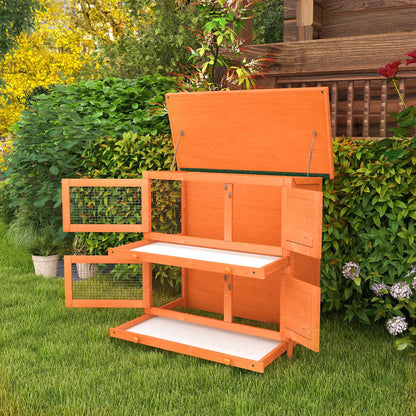 2-Tier Wooden Rabbit Hutch, Small Animal House, Bunny Pet Cage, 2 Rooms, Sliding Tray, Opening Top, Yellow Rabbit Hutch at Gallery Canada