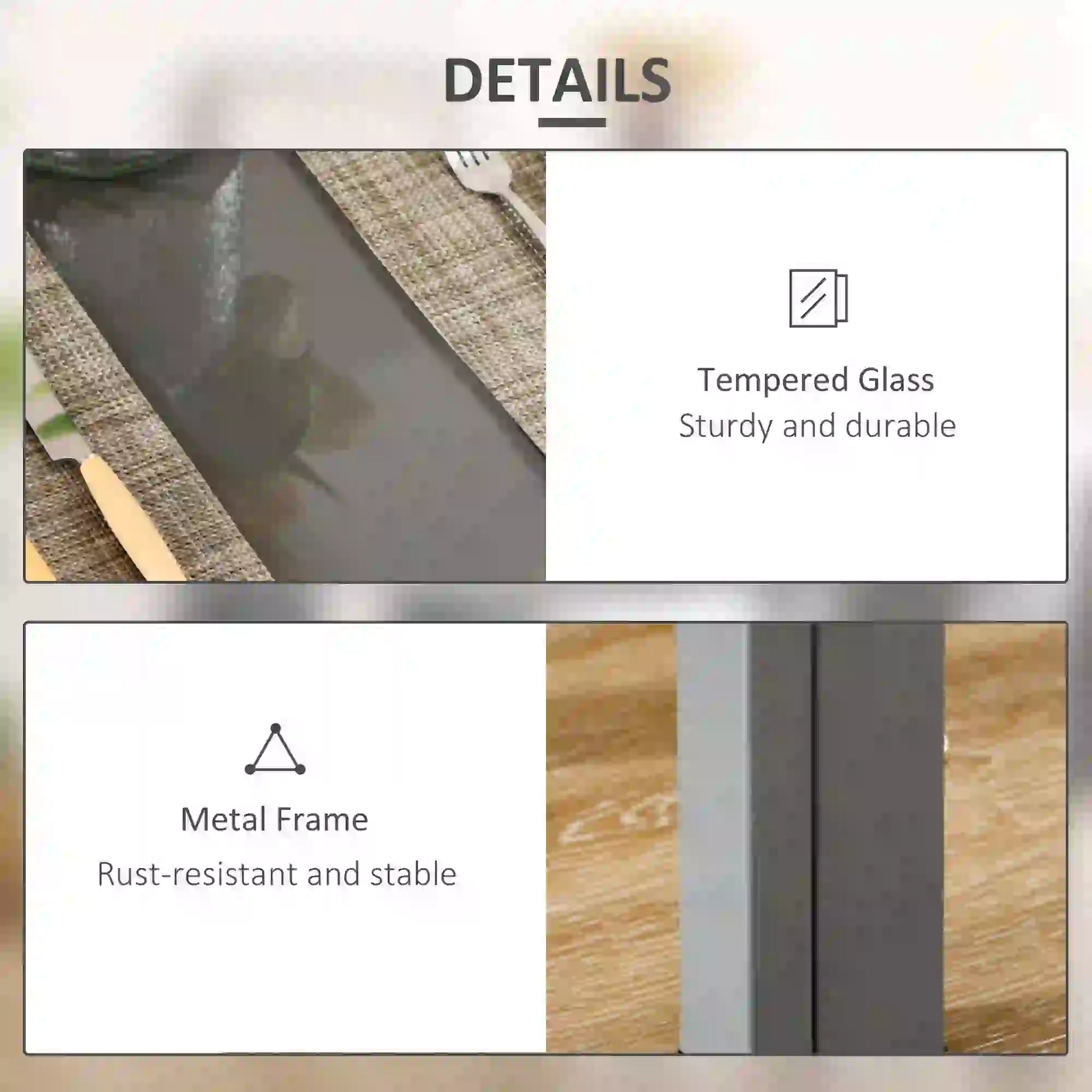 3-Piece Rectangular Glass Kitchen Table and Chairs with Metal Frame and Faux Leather Upholstery for Dining Room, Grey Bar Sets at Gallery Canada