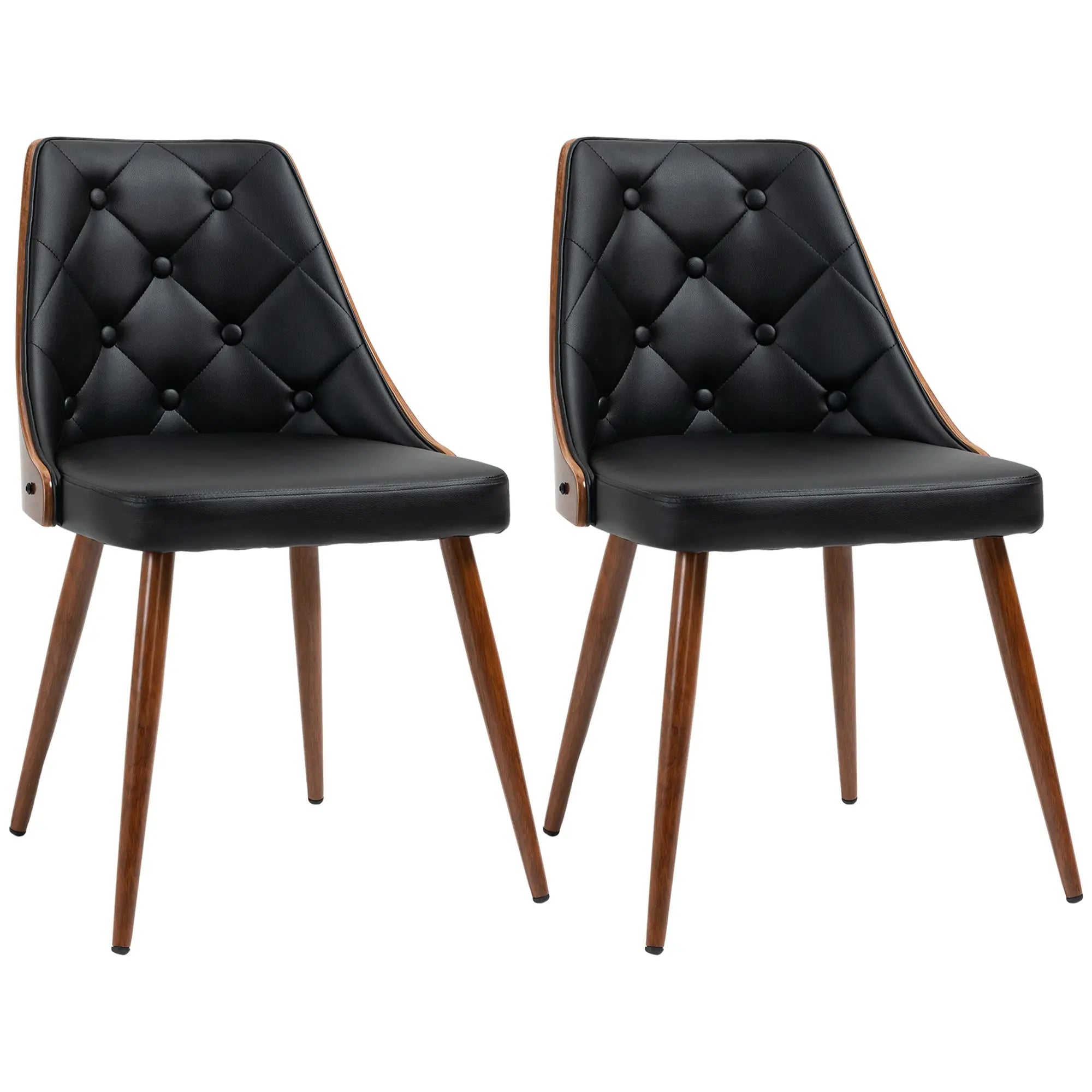 Dining Chairs Set of 2, PU Leather Upholstered, Steel Legs, Black Bar Stools at Gallery Canada