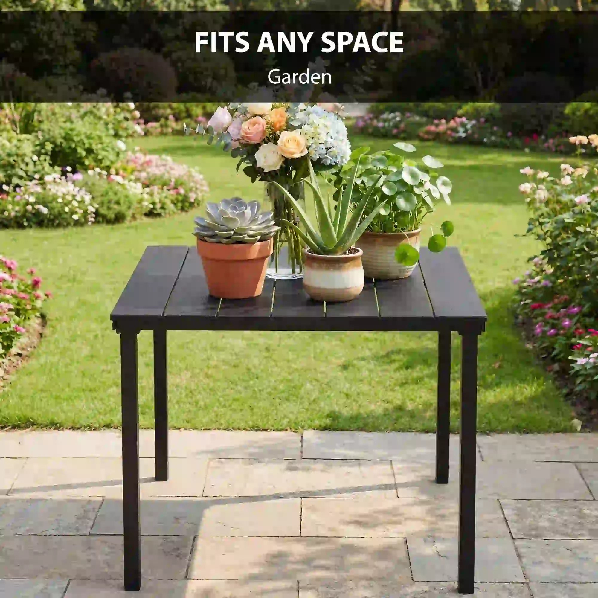 Outdoor Dining Table For 4, Square HDPE Patio Table With Metal Legs, Black Patio Dining Tables at Gallery Canada