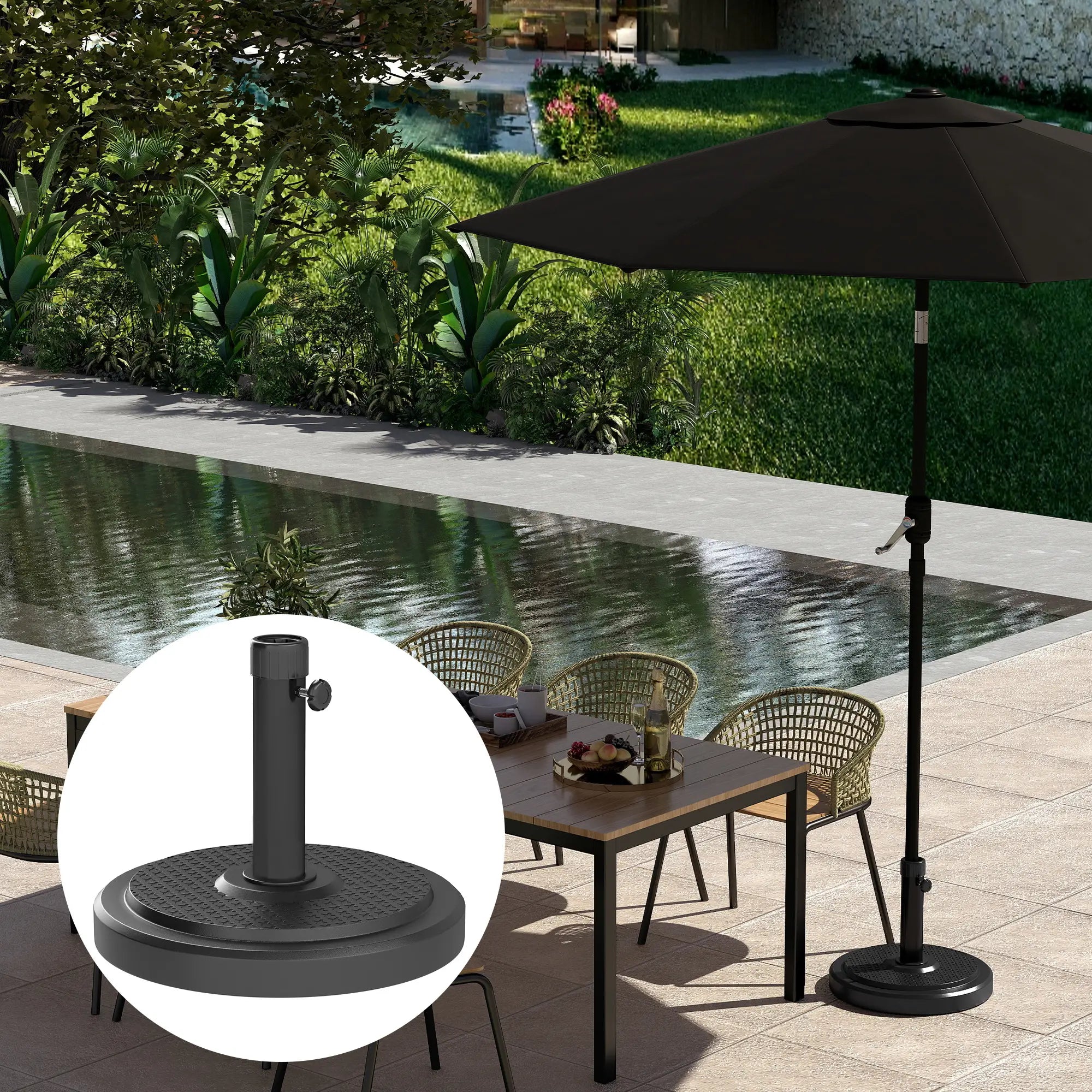 48 Lbs Patio Umbrella Base, Round HDPE, For 1.5