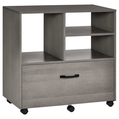 Lateral Filing Cabinet, Open Shelf, Mobile with Wheels, Letter Legal Size, Grey Office Cabinets & Cupboards Grey Wood Grain at Gallery Canada