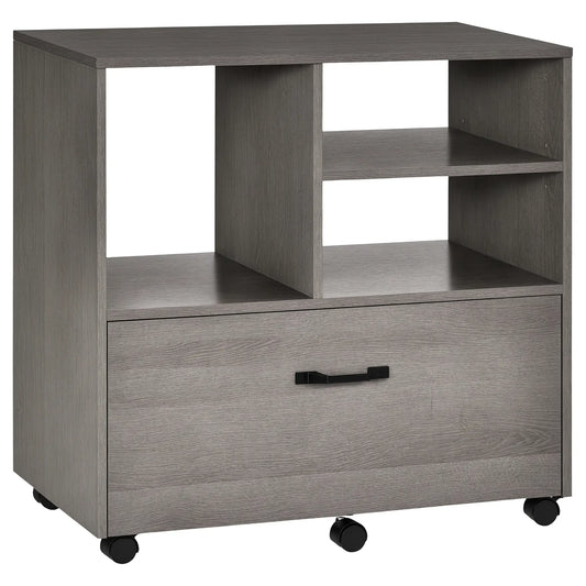 Lateral Filing Cabinet, Open Shelf, Mobile with Wheels, Letter Legal Size, Grey Office Cabinets & Cupboards Grey Wood Grain at Gallery Canada