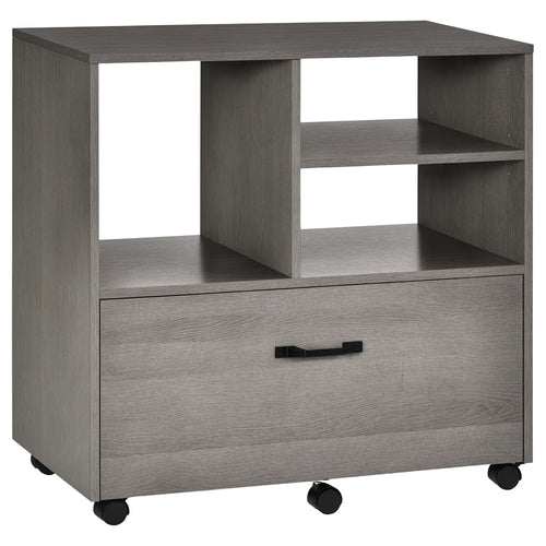 Lateral Filing Cabinet, Open Shelf, Mobile with Wheels, Letter Legal Size, Grey