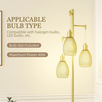Industrial Floor Lamp, 3 Hanging Wire Lampshades, Dimmable, Gold Floor Lamps & Ceiling Fan Lights at Gallery Canada