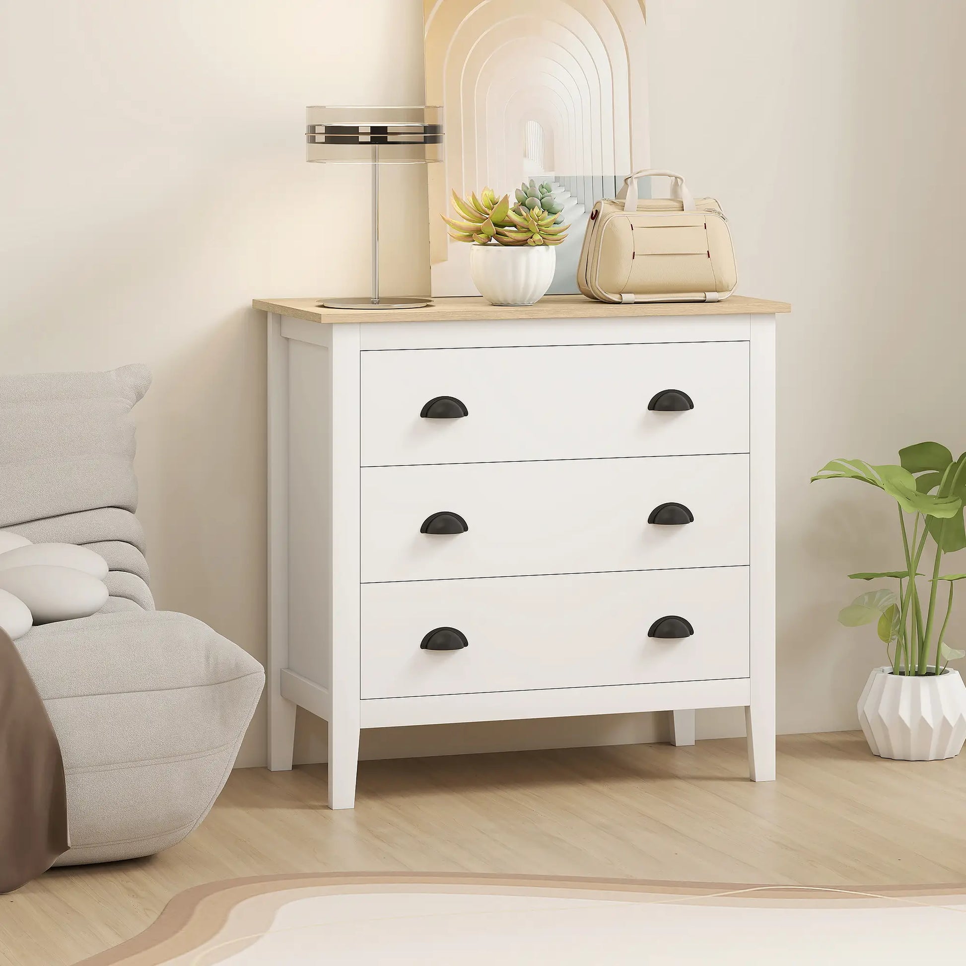Modern 3 Drawer Dresser, Quiet Slides, White Storage Cabinets at Gallery Canada