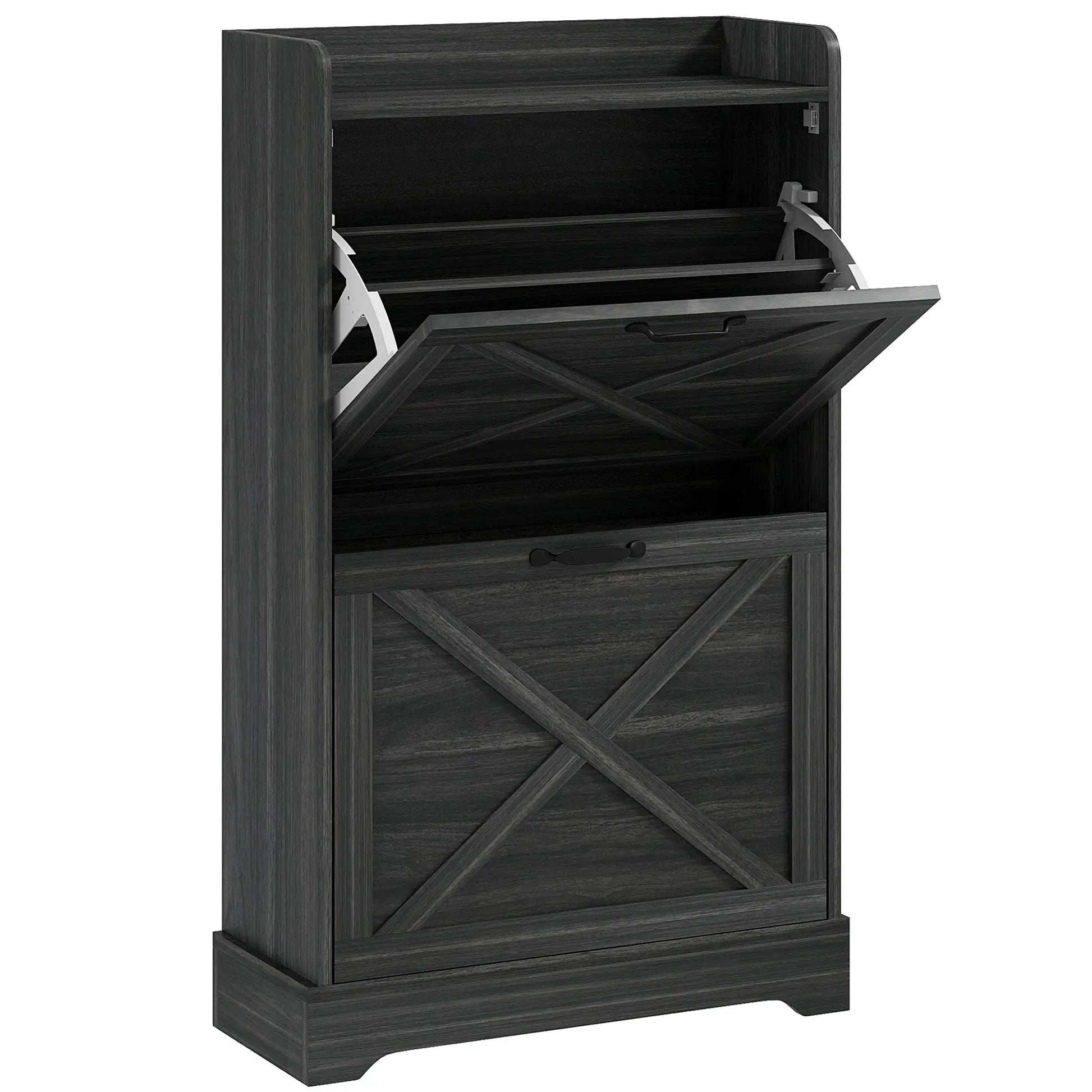 Slim Shoe Storage Cabinet, 2 Flip Drawers, Adjustable Shelves, Distressed, Grey Shoe Storage Cabinets & Racks Distressed Grey at Gallery Canada