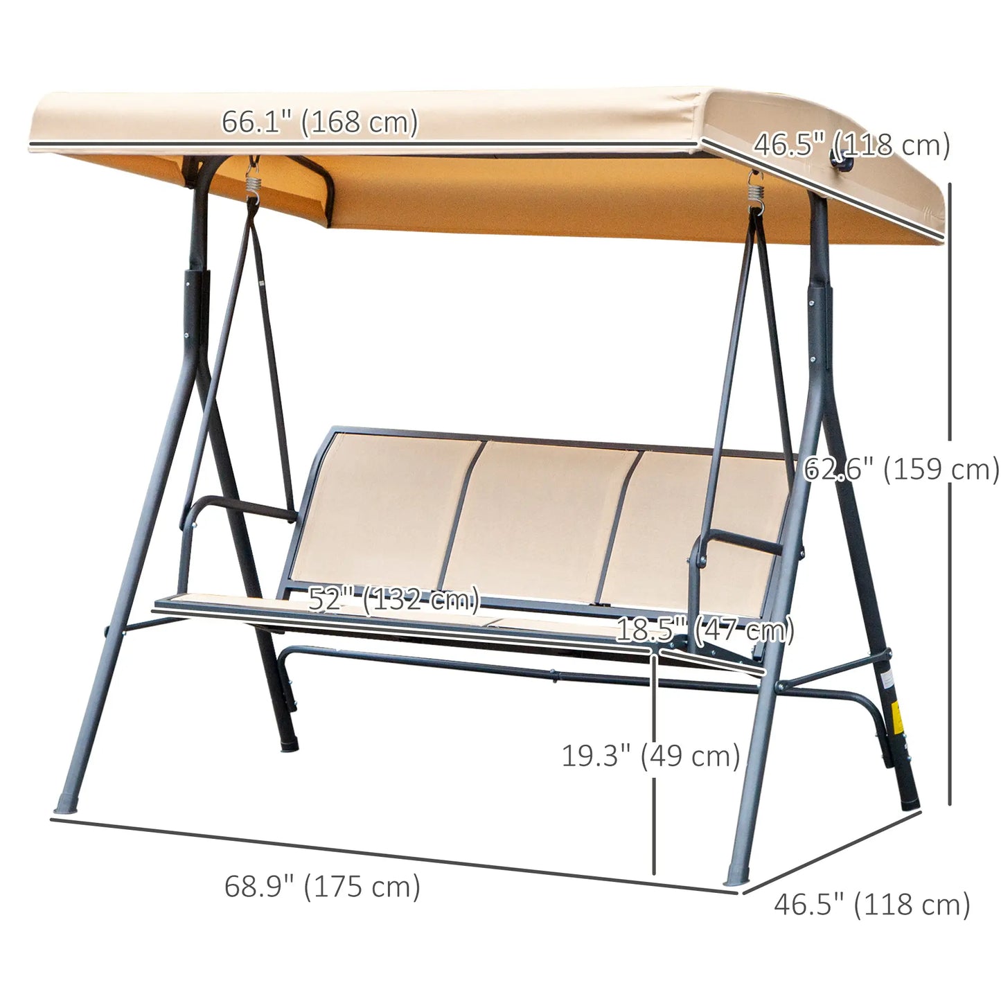 3-Seater Swing Chair, Covered Garden Hammock, A-Frame, Beige Patio Swings with Stand at Gallery Canada