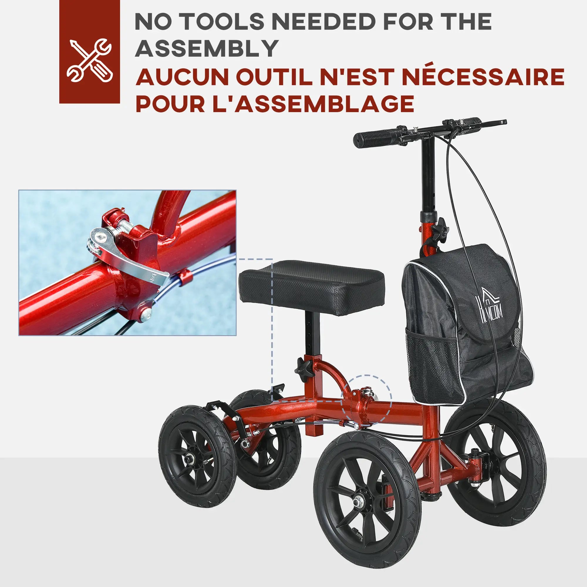 Adjustable Steerable Knee Walker, Foldable, Rubber Wheels, Dual Brake, Red Knee Walker & Wheelchair Ramps at Gallery Canada