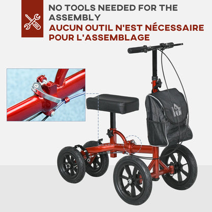 Adjustable Steerable Knee Walker, Foldable, Rubber Wheels, Dual Brake, Red Knee Walker & Wheelchair Ramps at Gallery Canada