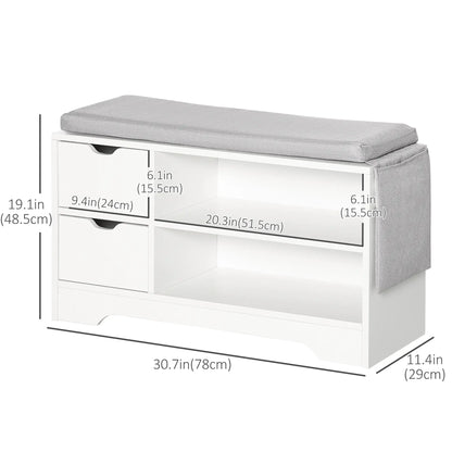 Upholstered Shoe Storage Bench With Seat, Drawer, Open Shelves, White Shoe Storage Cabinets & Racks at Gallery Canada