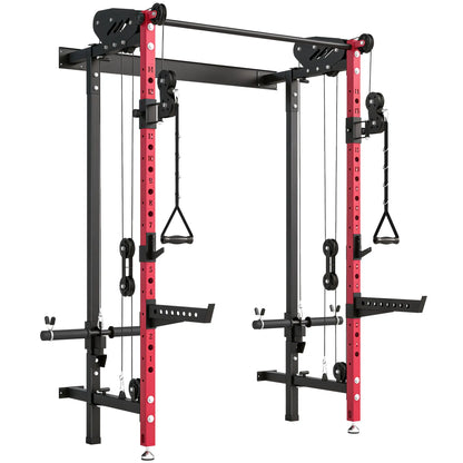 Foldable Power Cage With Pull-Up Bar, Cable Pulley System, 1540 Lbs
