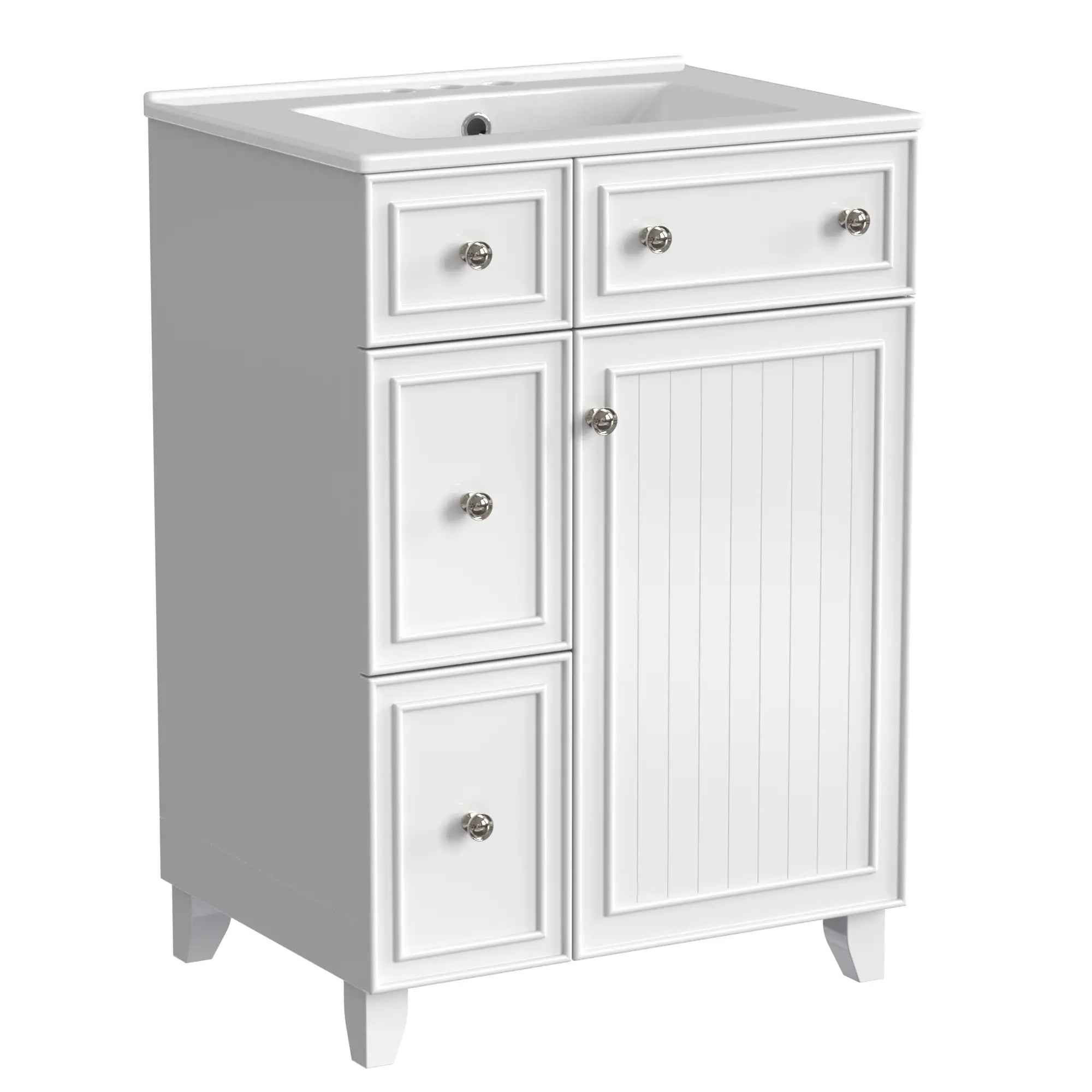 Bathroom Vanity Cabinet, 2 Drawers, Ceramic Sink, Solid Wood, 24