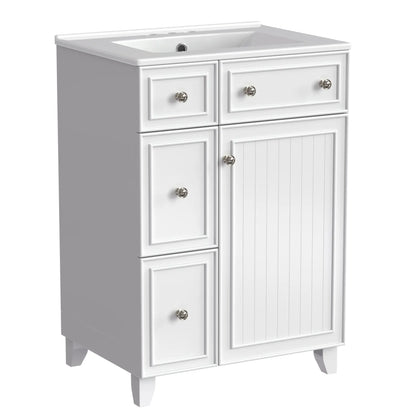 Bathroom Vanity Cabinet, 2 Drawers, Ceramic Sink, Solid Wood, 24" L x 18.5" W x 34.5" H, White Sink Cabinets at Gallery Canada