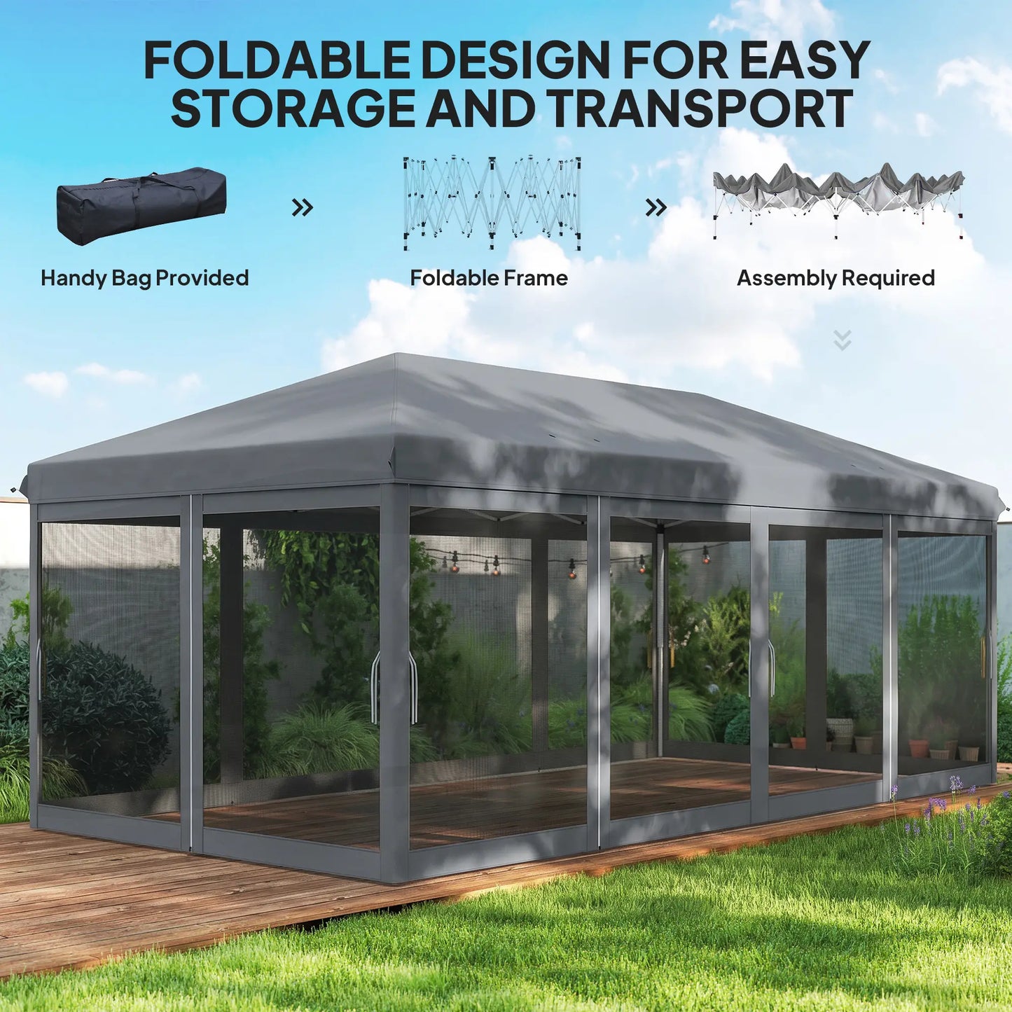 10' x 20' Pop Up Canopy Tent Gazebo, Removable Mesh Sidewall, Carry Bag, Grey Pop Up Canopies at Gallery Canada